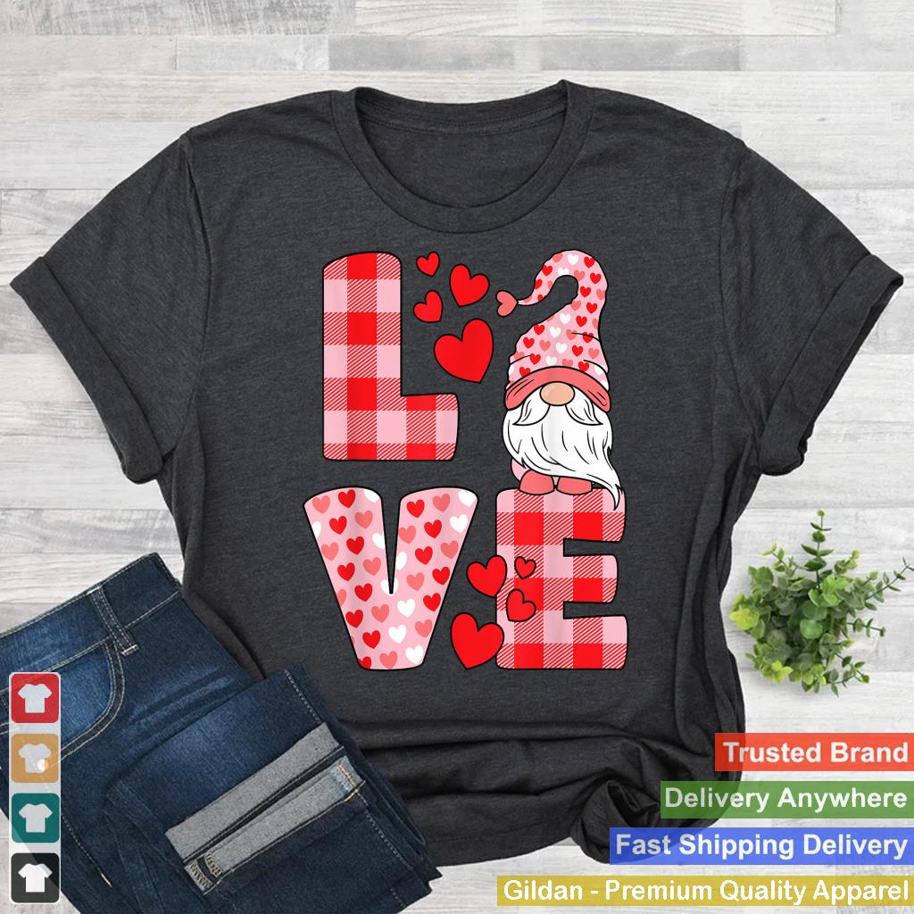 Valentines Day Cute Love Heart Gnome Pink Buffalo Plaid