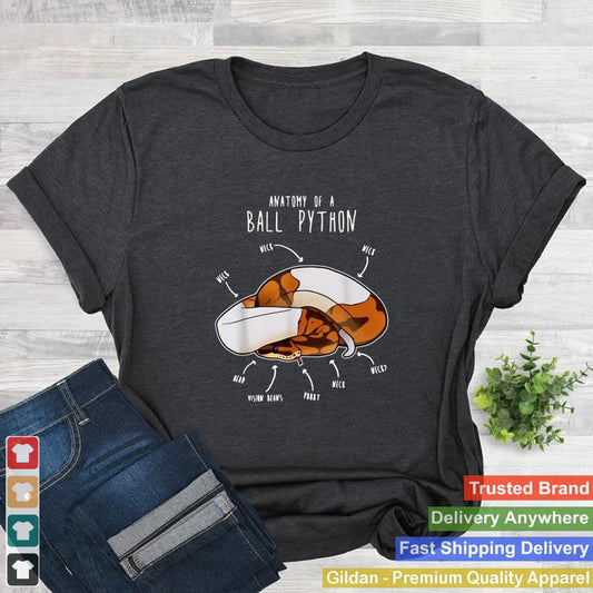 Anatomy of a Piebald Ball Python Reptile Snake T shirt