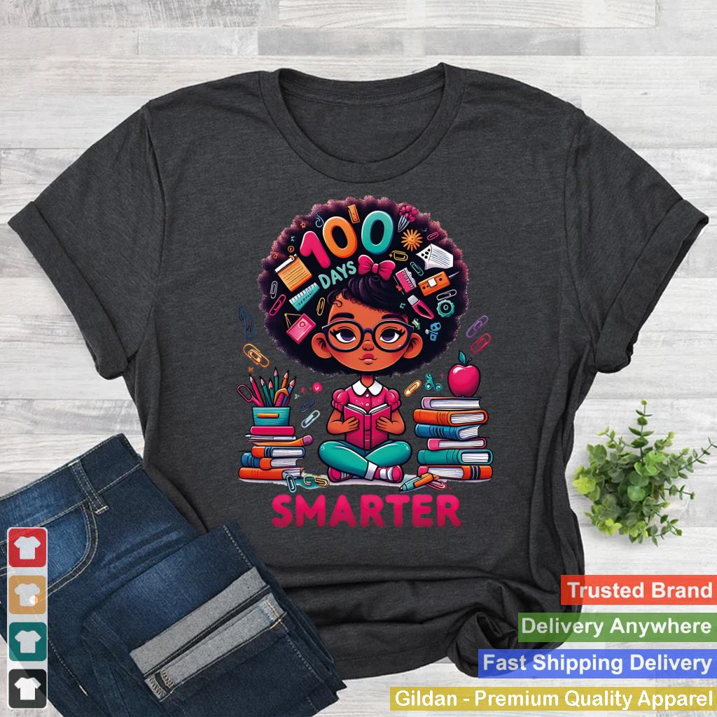 100 Days Smarter Afro Girls Messy Bun 100th Day Of School Long Sleeve