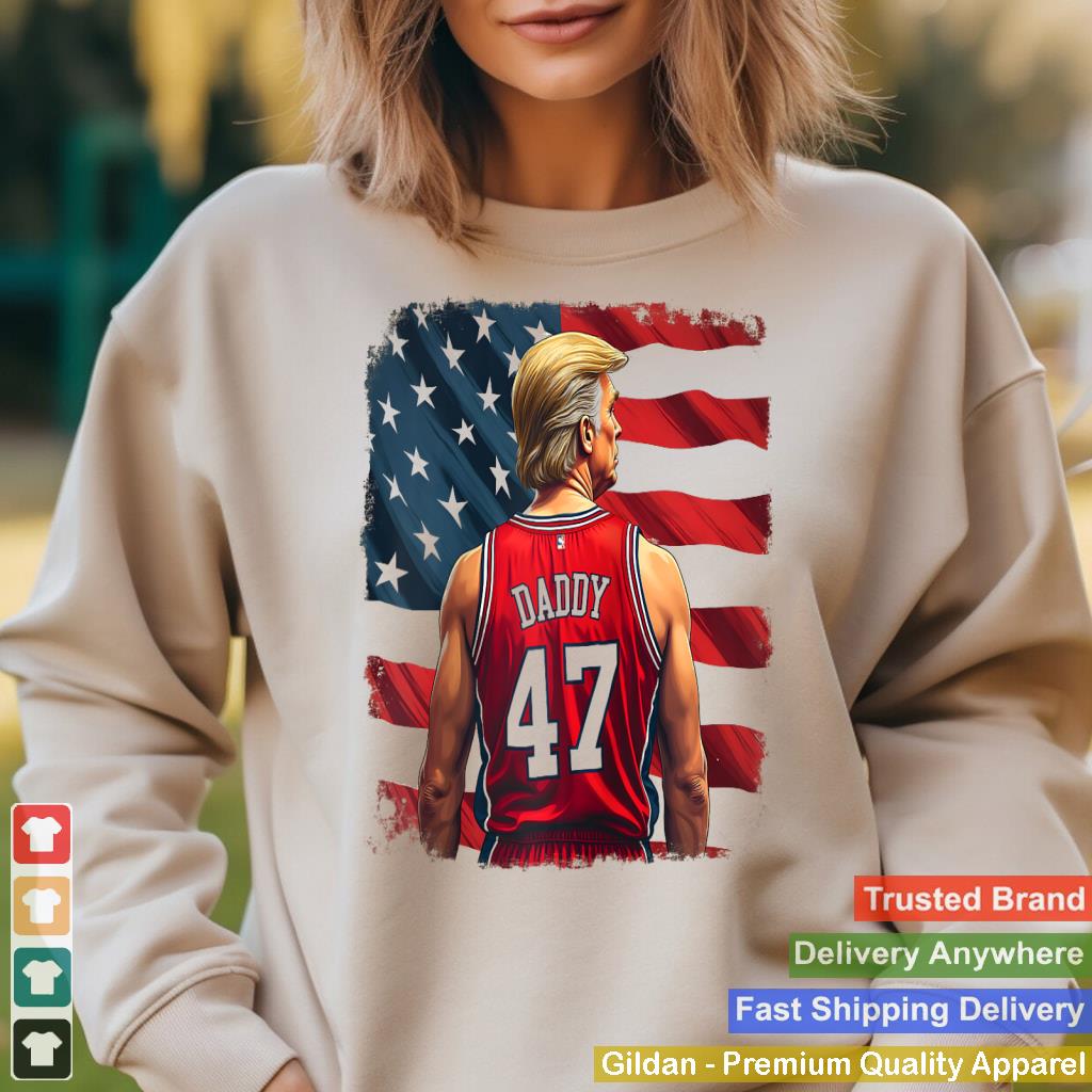 TRUMP 47 Basketball Daddy - Patriotic President 47 USA Flag Raglan Baseball Tee