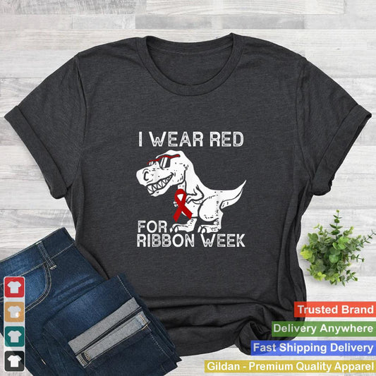 In October We Wear Red Ribbon Squad Week Awareness Kids Boy T Shirt 1