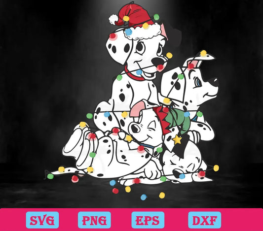 Dalmatian Dog Christmas Lights, Cutting File Svg