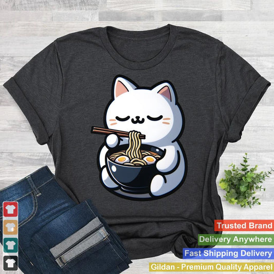 Cat Eating Ramen Noodles Kawaii Anime Japanese Cute Neko