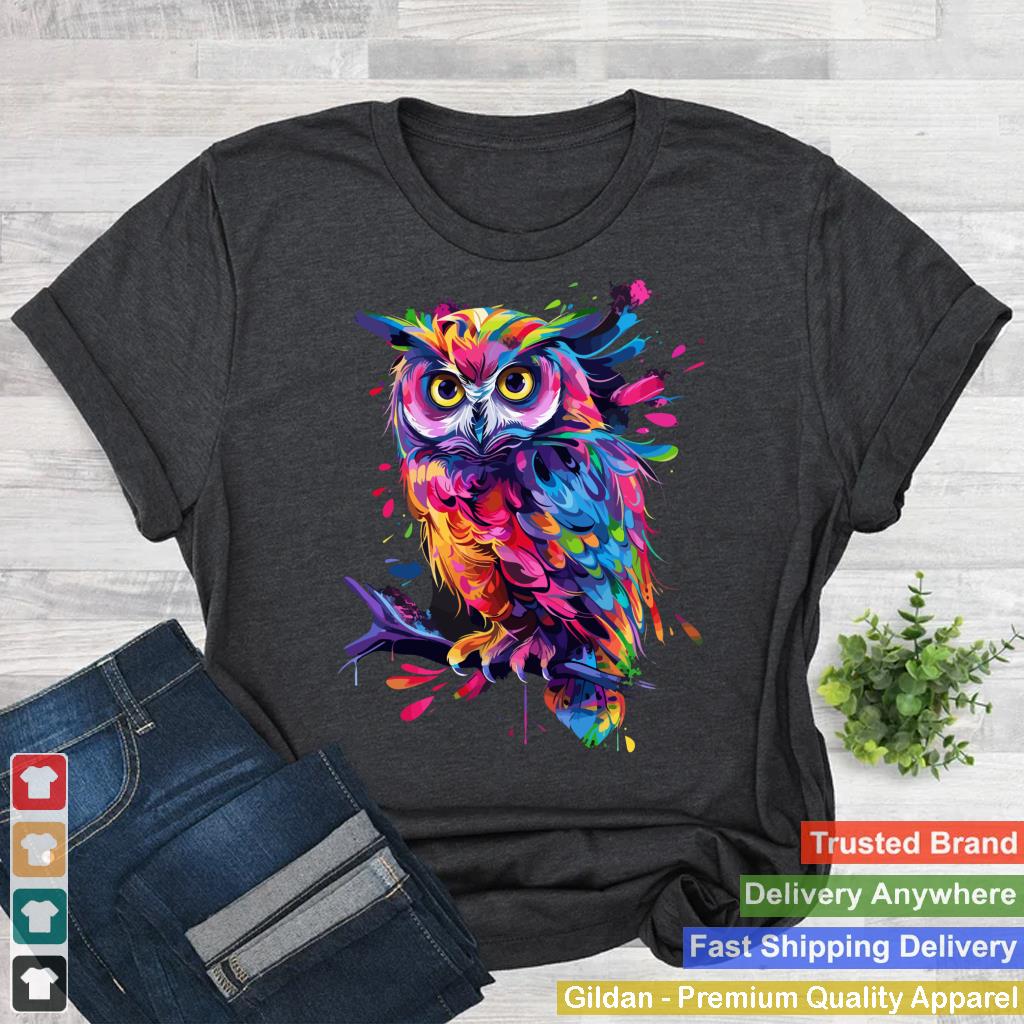 Owl Perched On A Tree Branch Colorful Pattern Owl Lover