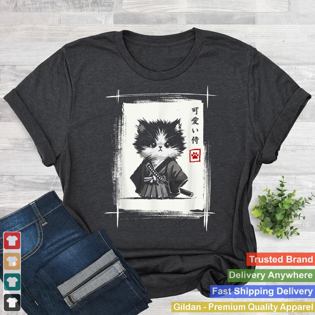 Samurai Cat Japanese Art Sumi-e Novelty Kawaii Funny Cat