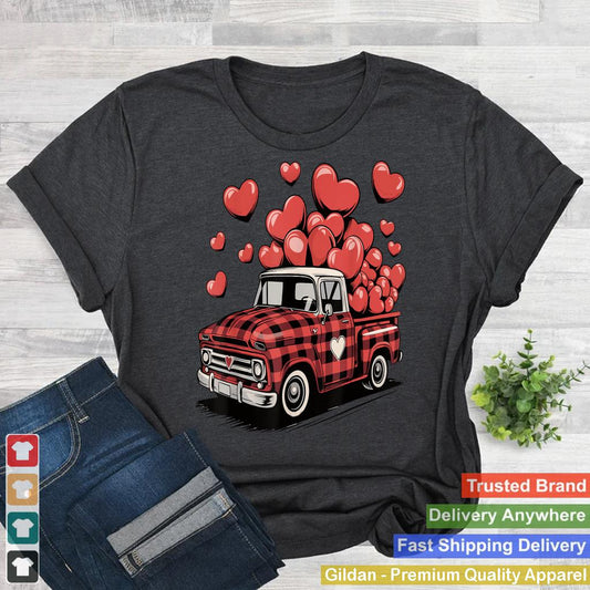 Valentineu2019s Day Vintage Buffalo Red Plaid Truck Hearts Love