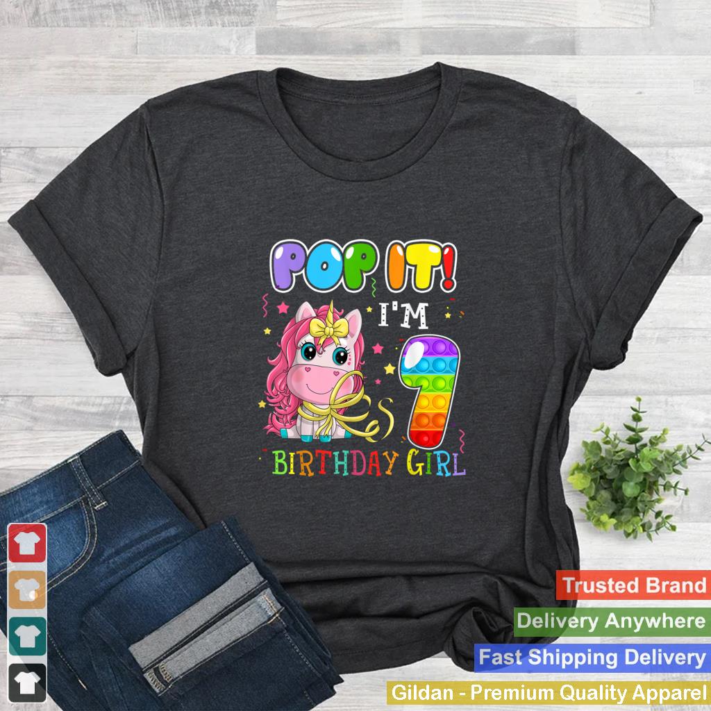 Im 7 Years Old 7th Birthday Unicorn Girls Pop It Fidget T Shirt 2