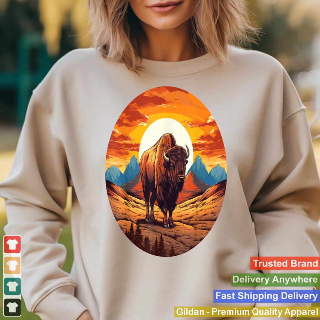 Retro Vintage Bison Sunset Bison Lover Mountains Buffalo