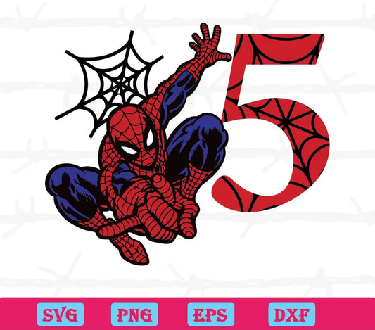 Spiderman Happy 5 Years Old Birthday Svg