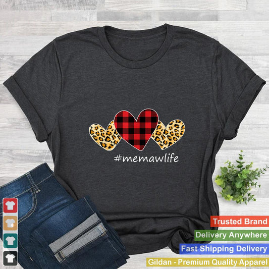 Valentine Three Hearts Memaw Life Leopard Buffalo Plaid Gift