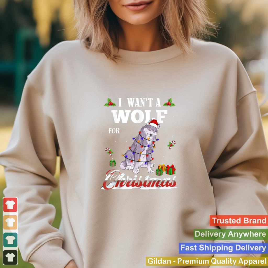 I Want a Wolf Christmas Tree Light Santa Lover Safari Animal T Shirt