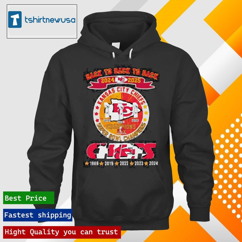 Official Back to Back to Back 2024 25 Kansas City Chiefs Super Bowl Champions Chiefs 1969 – 2024 T-shirt