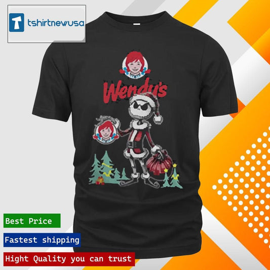 Top Santa Jack Skellington Wendys Logo Merry Christmas 2024 T Shirts