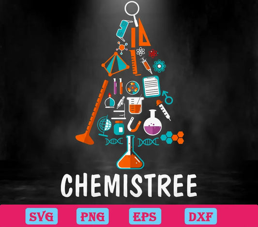 Chemistree Funny Science Christmas Tree, Vector Illustrations