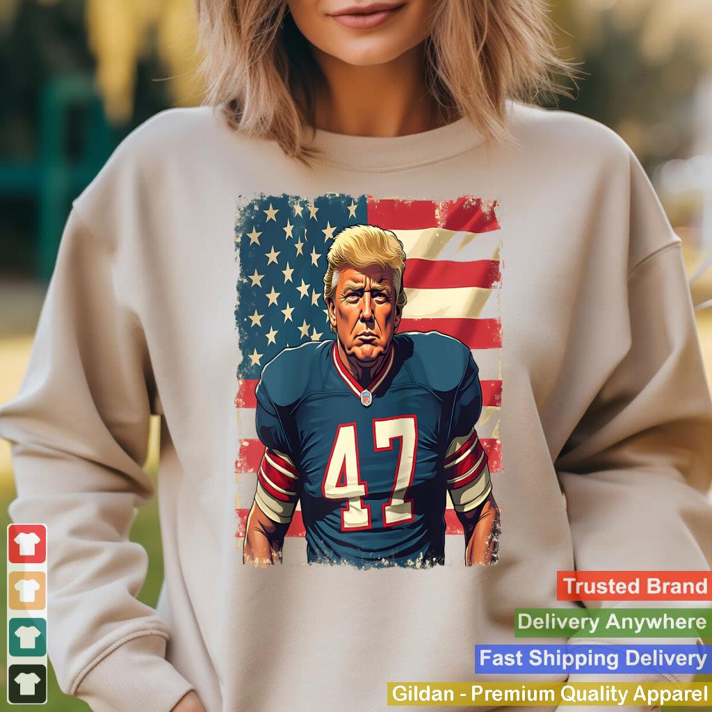 TRUMP 47 Football Player - Patriotic President 47 USA Flag Raglan Baseball Tee_1