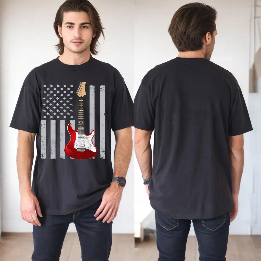 Vintage American US Flag Guitar Shirt Gift