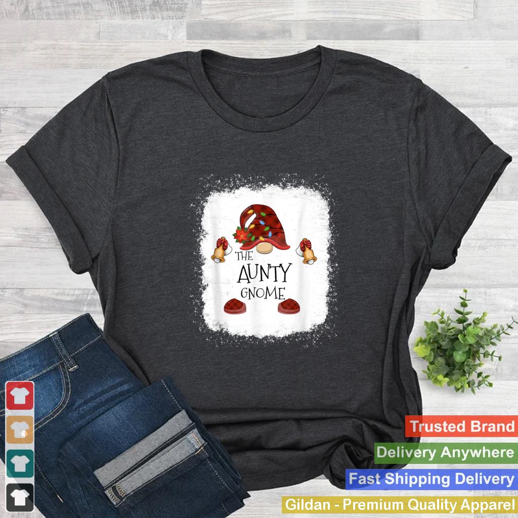 Aunty Gnome Buffalo Plaid Christmas Light Bleached T Shirt