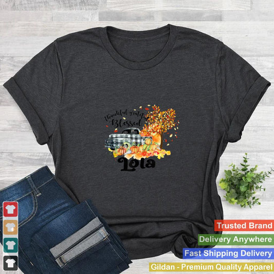 Autumn Fall Lola Thankful Grateful Blessed Truck Pumpkin T Shirt