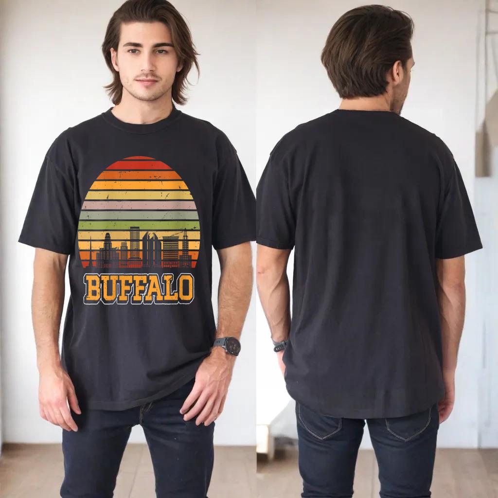 Womens Buffalo USA Retro Vintage Sunset Skyline Buffalo V-Neck