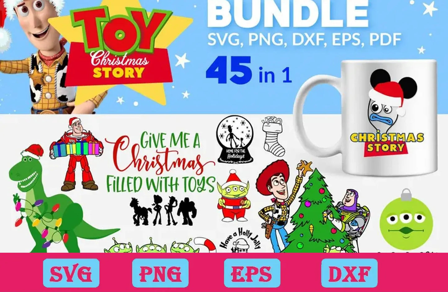 45 Christmas Toy Story Bundle Svg