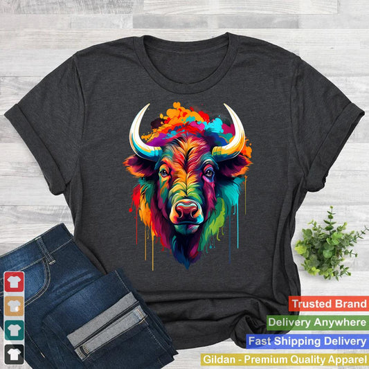 Buffalo Colorful Splash Artwork Wildlife Bison Portrait