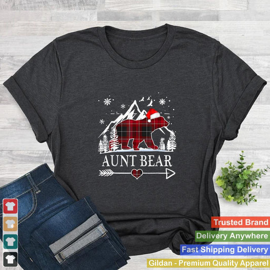 Aunt Bear Bear Christmas Pajama Red Plaid Buffalo Family T Shirt