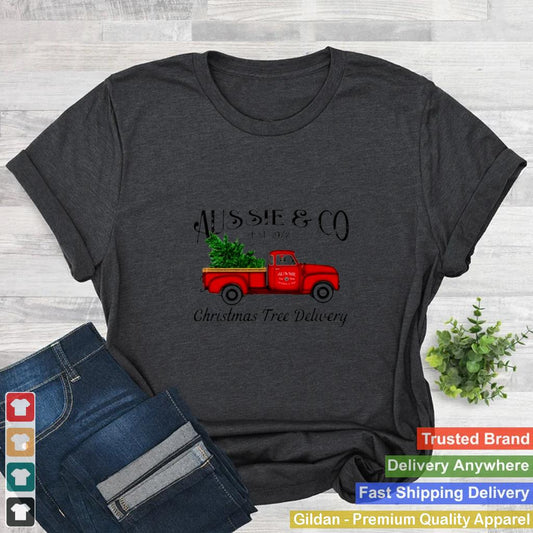 Aussie Australian Shepherd Dog Christmas Tree Antique Truck T shirt