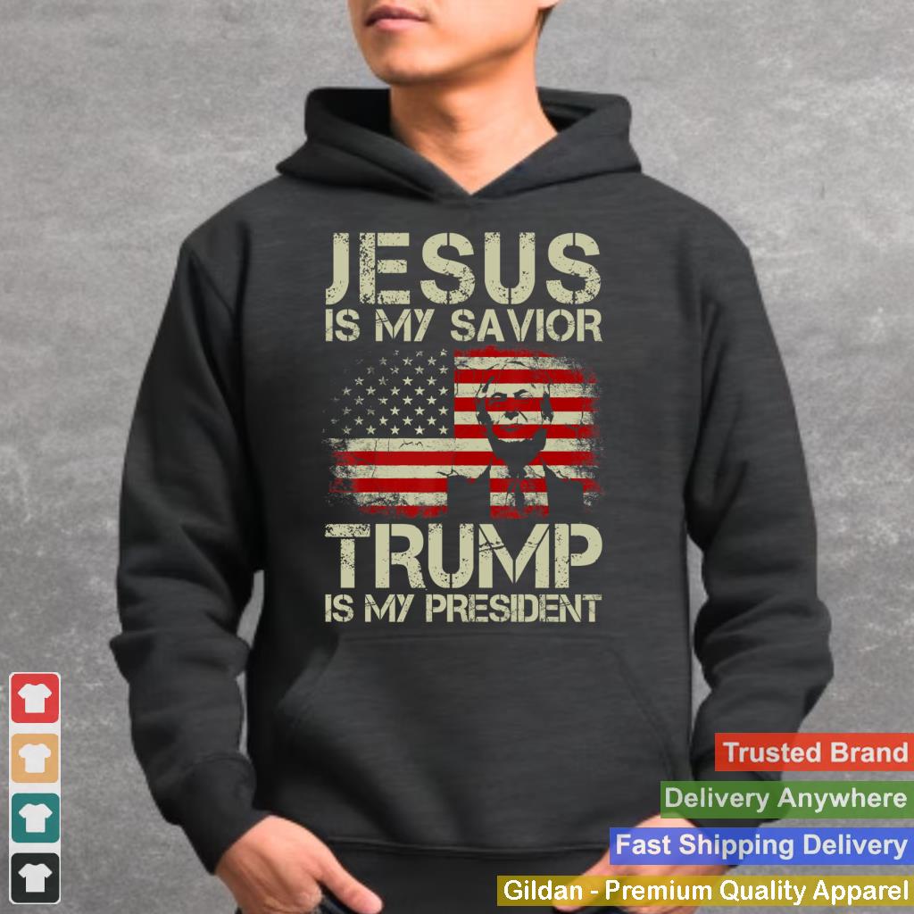 Jesus Is My Savior Trump Is My President Trump 2024 USA Flag Pullover Hoodie