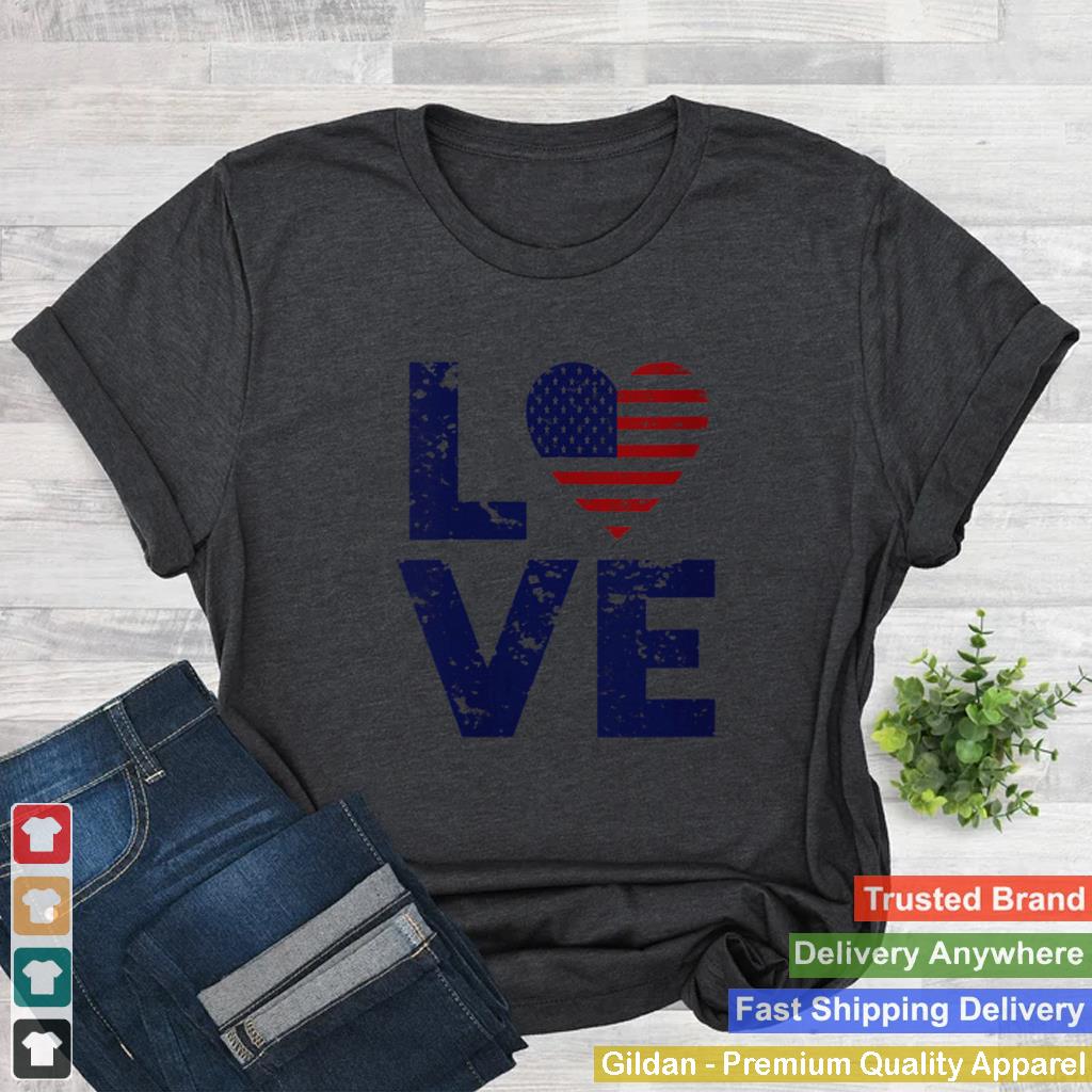 American Flag Heart Love 4th Of July Patriotic America USA Shirt