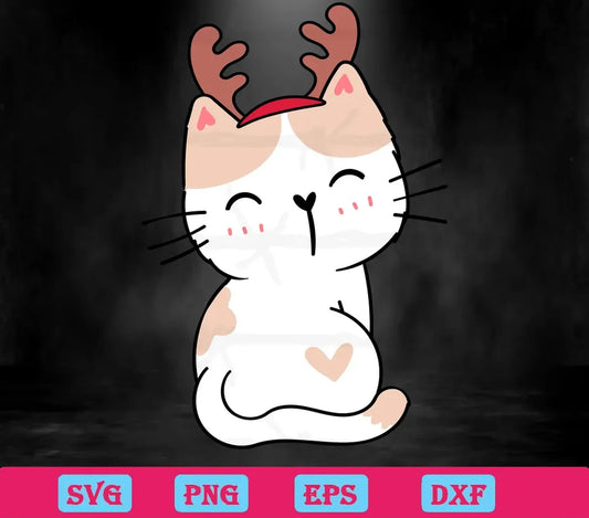 Cute Cat With Reindeer Horns, Svg Cut Files