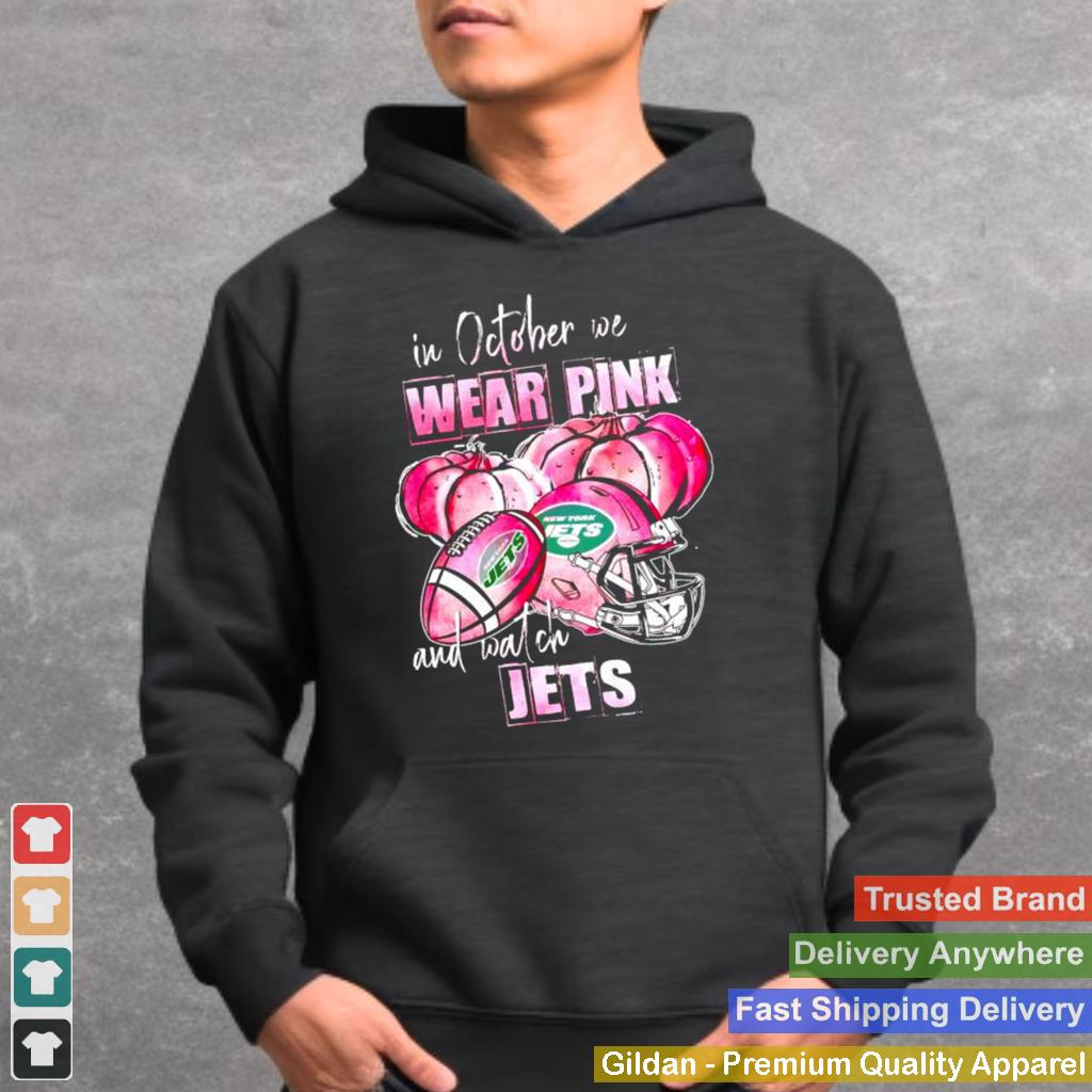 In october we wear pink and watch Jets Breast Cancer Halloween shirt