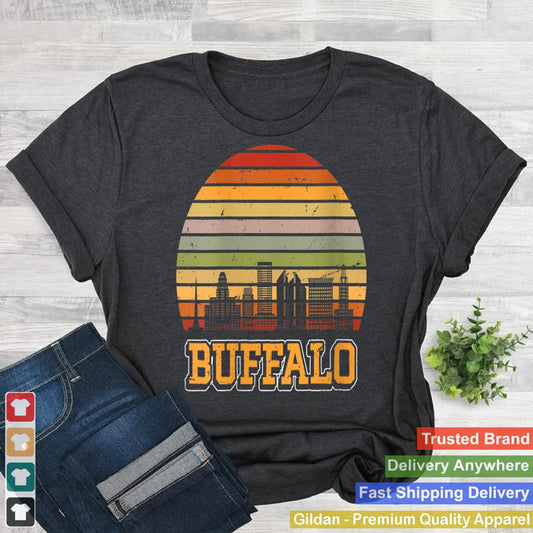 Womens Buffalo USA Retro Vintage Sunset Skyline Buffalo V-Neck