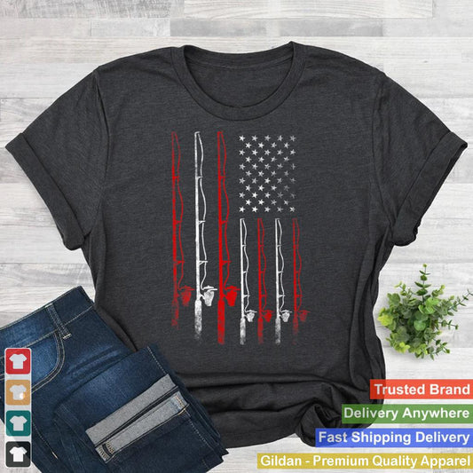 American Flag Fishing Rod Fishing Lover On Back T Shirt B09VZ3G5YF