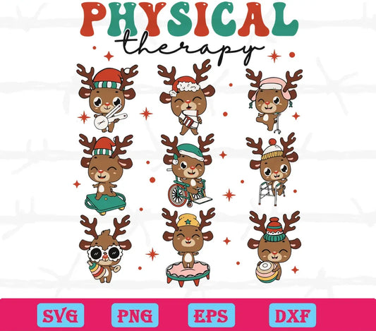 Christmas Physical Therapist Cute Reindeer, Svg File Formats