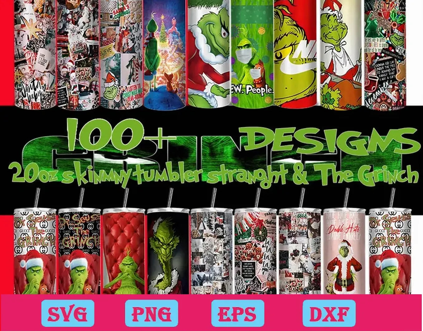 100+ The Grinch 20oz skinny tumbler sublimation designs PNG