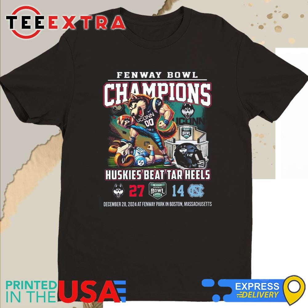 Official Uconn Huskies Beat Tar Heels 27-14 Fenway Bowl 2024 Champions Mascot Shirt