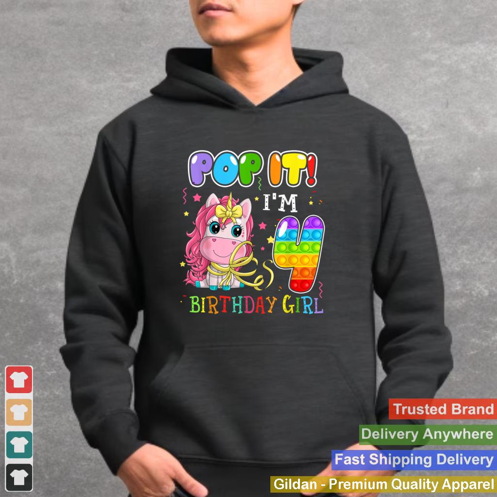 Im 4 Years Old 4th Birthday Unicorn Girls Pop It Fidget T Shirt