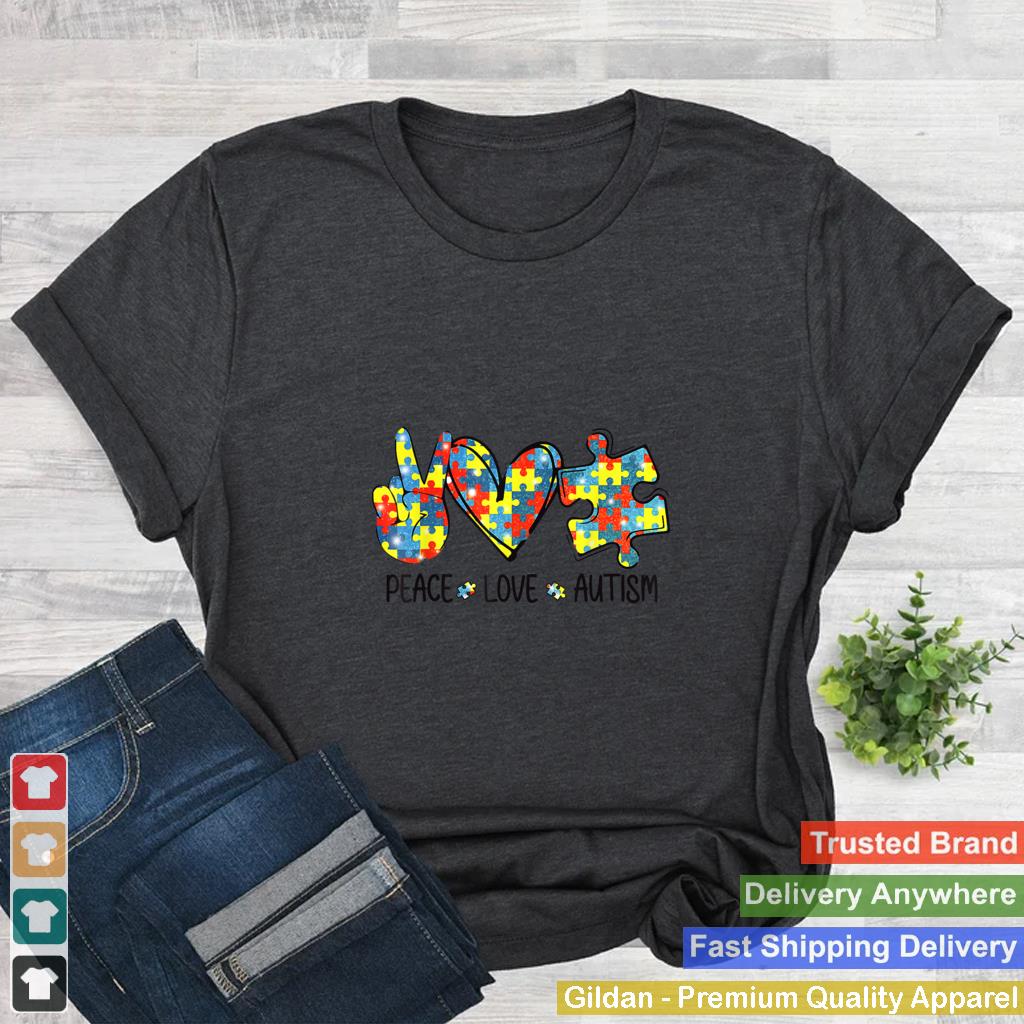 Awesome Autism Awareness Shirt Peace Love Puzzle Pieces T Shirt B09W5VQQGY