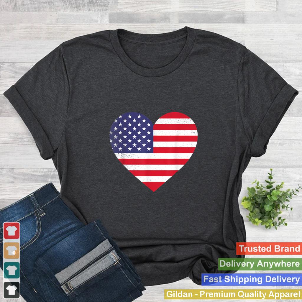 American Flag Heart 4th of July USA Love Patriotic Pride T Shirt B0B4N5XNLG