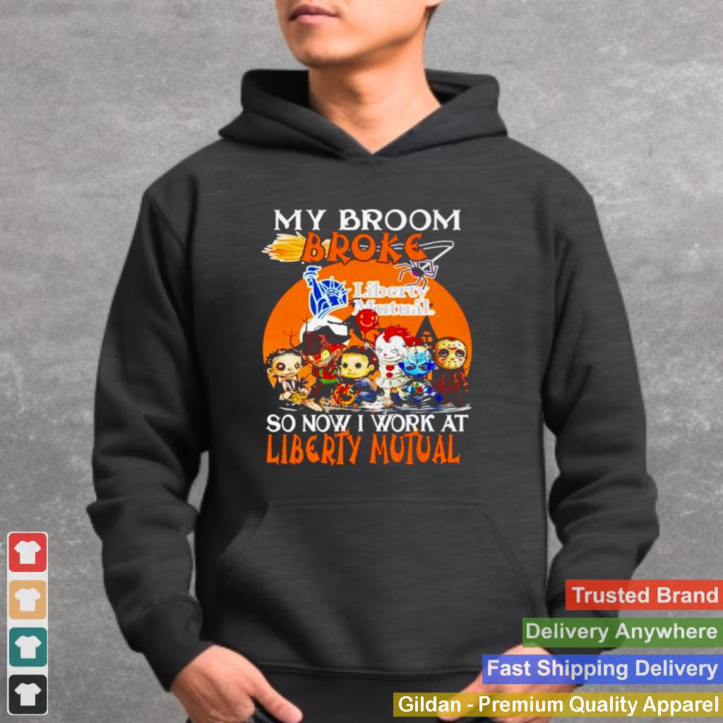 Awesome horror Halloween chibi my broom broke so now I work at Liberty Mutual shirt