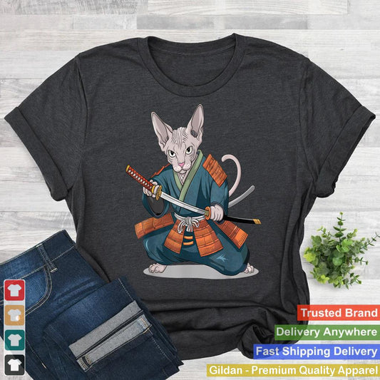 Samurai Sphynx Cat Graphic Tee Warrior Vintage Japanese