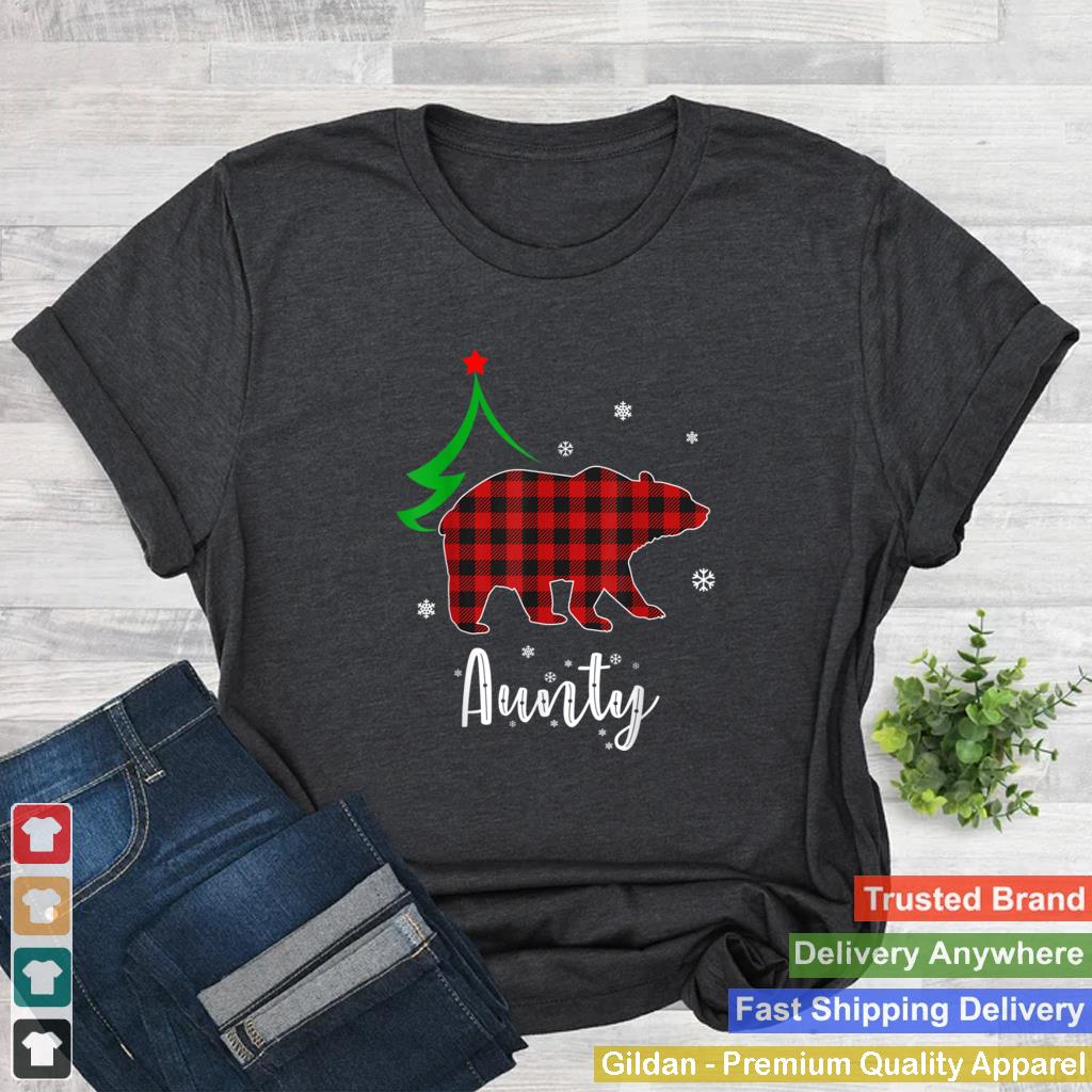 Aunty Bear Christmas Pajama Red Plaid Buffalo Family T Shirt