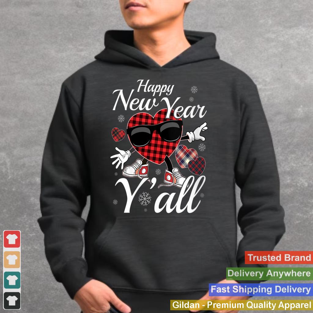 Womens Happy New Year Yu2019all Cute Buffalo Plaid Hearts V-Neck