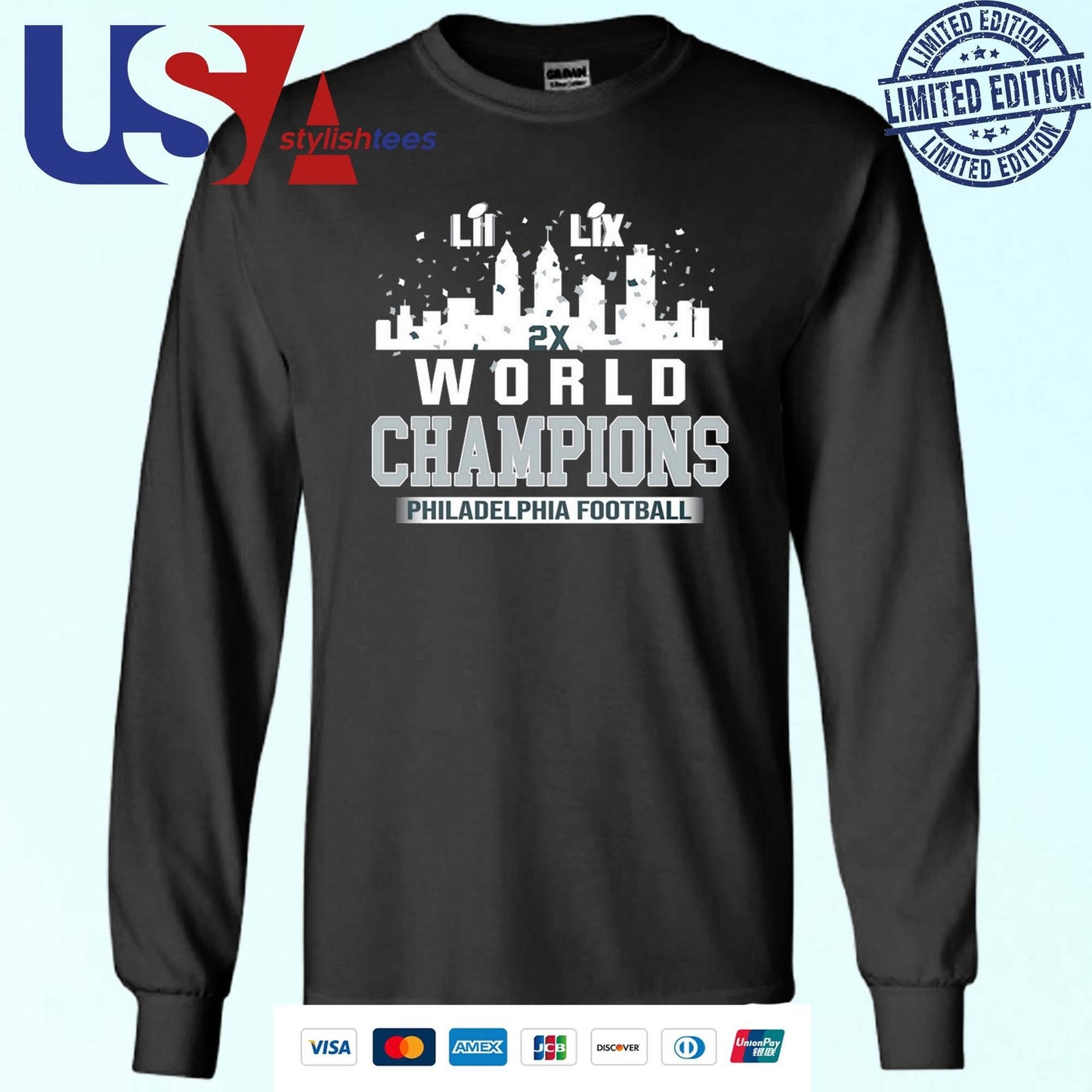 Philadelphia Football LIX 2024-2025 World Champions LII And LIX Skyline Congrats Shirt