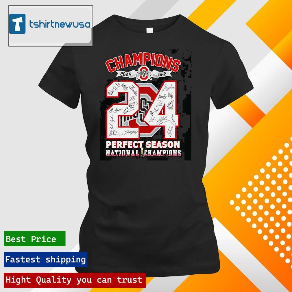 Top Ohio State Buckeyes Perfect Season National Champions 2024 Signatures T-Shirt