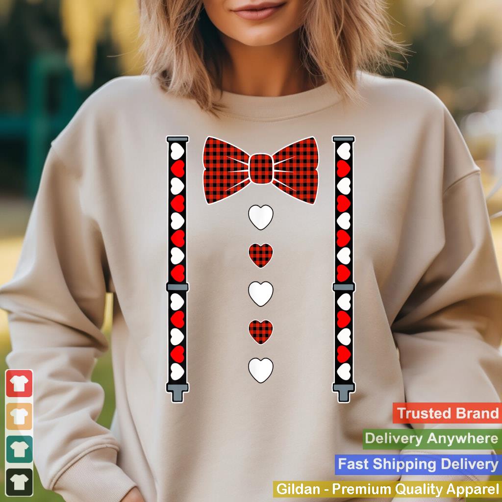 Valentines Day Buffalo Plaid Bow Tie Suspenders Hearts Funny