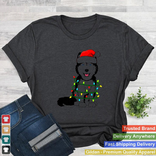 Baby Siberian Husky Santa hat Christmas Lights Xmas shirt