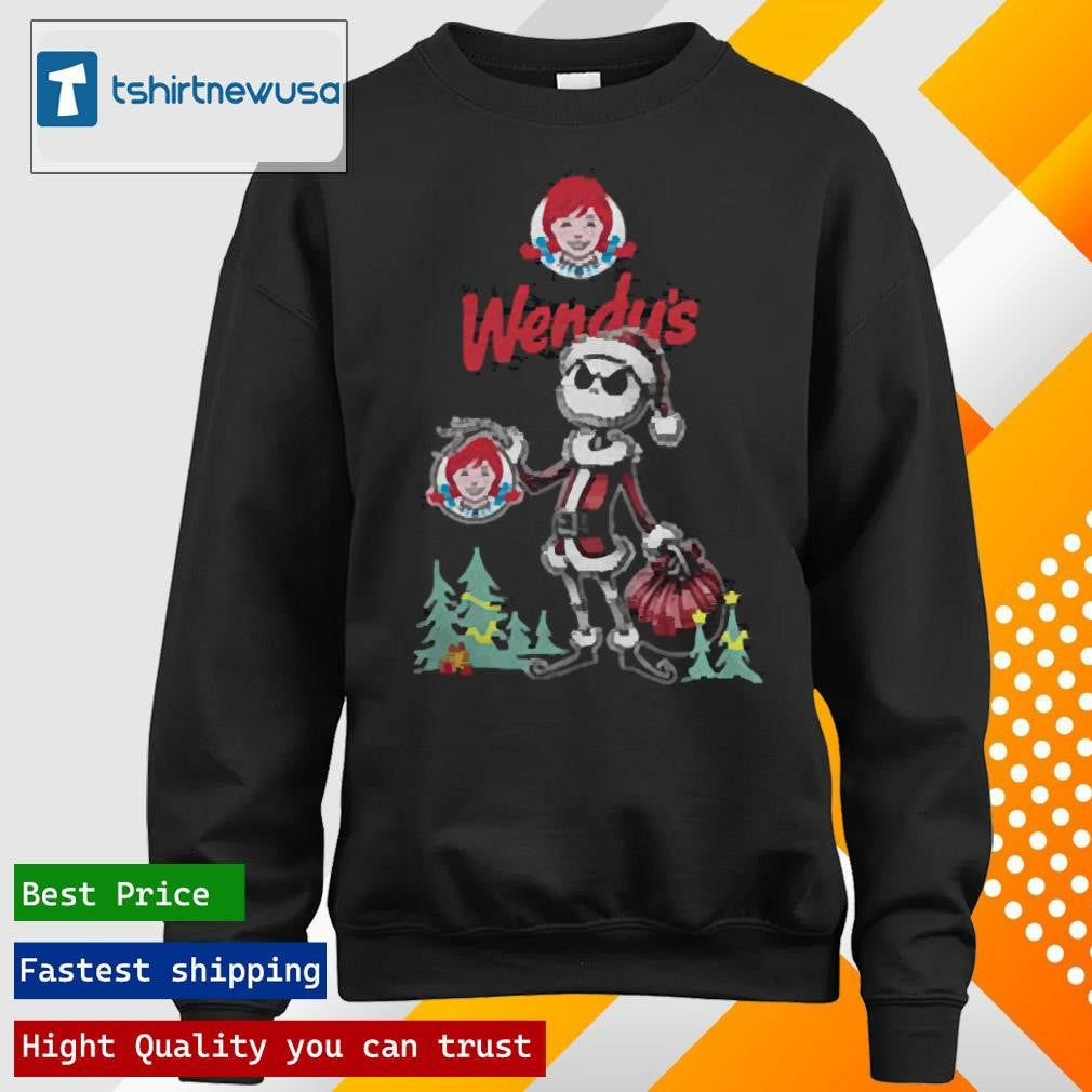 Top Santa Jack Skellington Wendys Logo Merry Christmas 2024 T Shirts