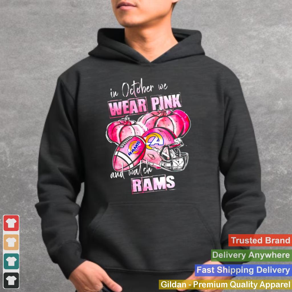 In october we wear pink and watch Rams Breast Cancer Halloween shirt