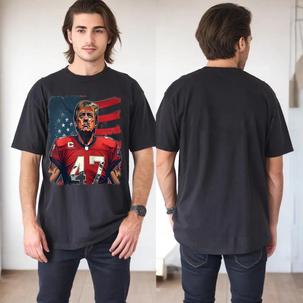 TRUMP 47 Football Player - Patriotic President 47 USA Flag Raglan Baseball Tee